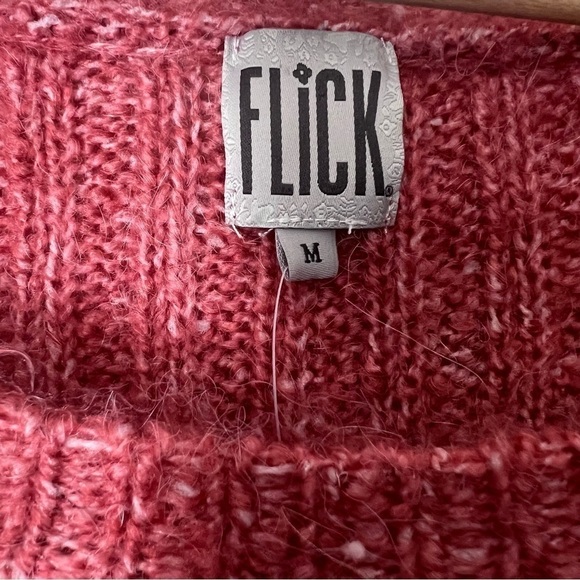 Flick Slub Ribbed Fuzzy Soft Bell Sleeve Coral Sweater M NEW - Picture 4 of 14